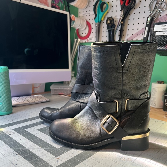 Vince Camuto Black and Gold Moto Boots - Picture 14 of 16